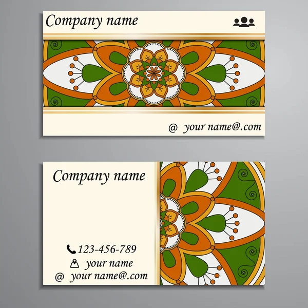Visitenkarte und Visitenkarten-Set mit Mandala-Designelement — Stockvektor