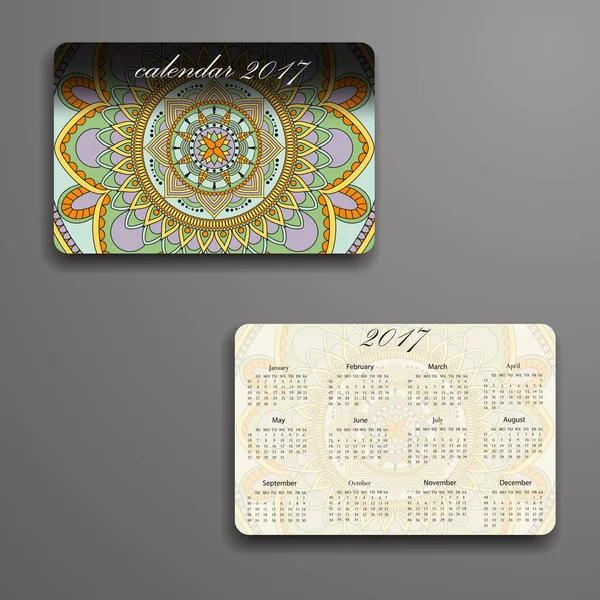 Calendrier vectoriel 2017 avec éléments décoratifs. Mandala vectoriel de — Image vectorielle