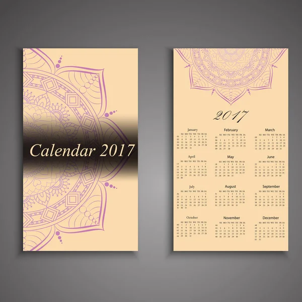 Calendário vetorial 2017 com elementos decorativos. Vetor mandala de — Vetor de Stock