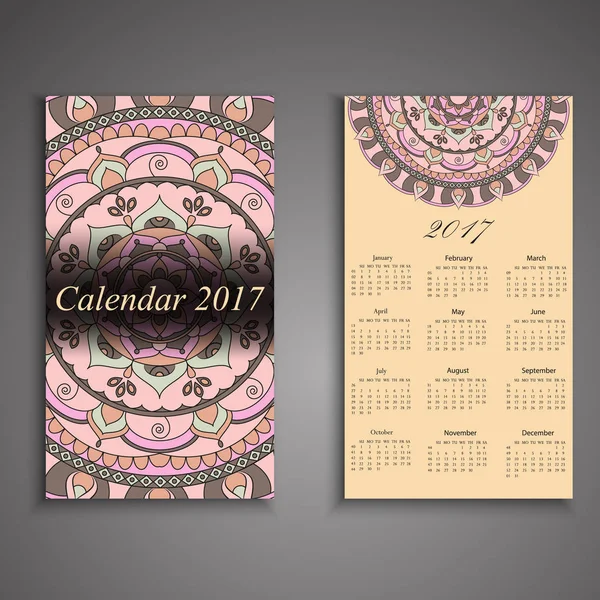 Vector calendar 2017 with decorative elements. Vector mandala de — Stock Vector