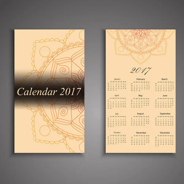 Calendário vetorial 2017 com elementos decorativos. Vetor mandala de — Vetor de Stock