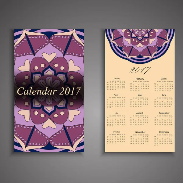 Calendário vetorial 2017 com elementos decorativos. Vetor mandala de — Vetor de Stock