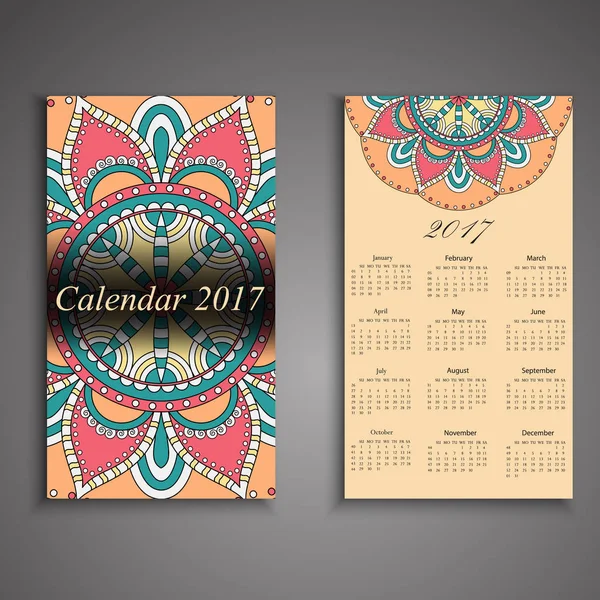Calendario vectorial 2017 con elementos decorativos. Vector mandala de — Vector de stock