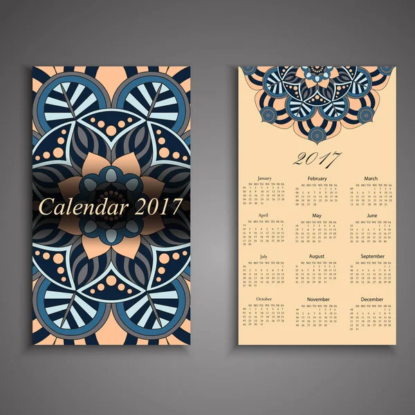 装飾的な要素を持つベクトル カレンダー 2017。ベクトル マンダラ ・ デ ・ — ストックベクタ
