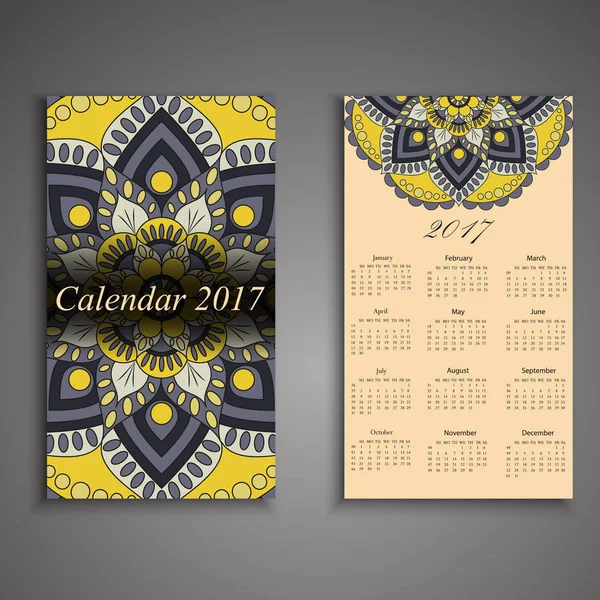 Vektorkalender 2017 mit dekorativen Elementen. Vektor Mandala de — Stockvektor