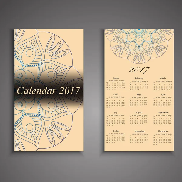 Calendrier vectoriel 2017 avec éléments décoratifs. Mandala vectoriel de — Image vectorielle