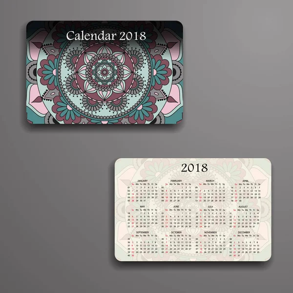 Vector kalender 2018 med dekorativa element. Vector mandala de — Stock vektor