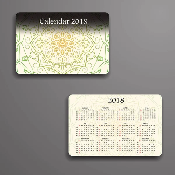 Calendrier vectoriel 2018 avec éléments décoratifs. Mandala vectoriel de — Image vectorielle