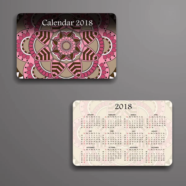 Calendrier vectoriel 2018 avec éléments décoratifs. Mandala vectoriel de — Image vectorielle