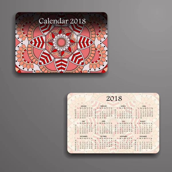 Calendrier vectoriel 2018 avec éléments décoratifs. Mandala vectoriel de — Image vectorielle