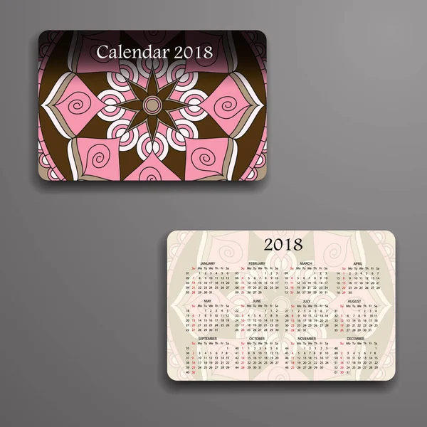 Calendrier vectoriel 2018 avec éléments décoratifs. Mandala vectoriel de — Image vectorielle