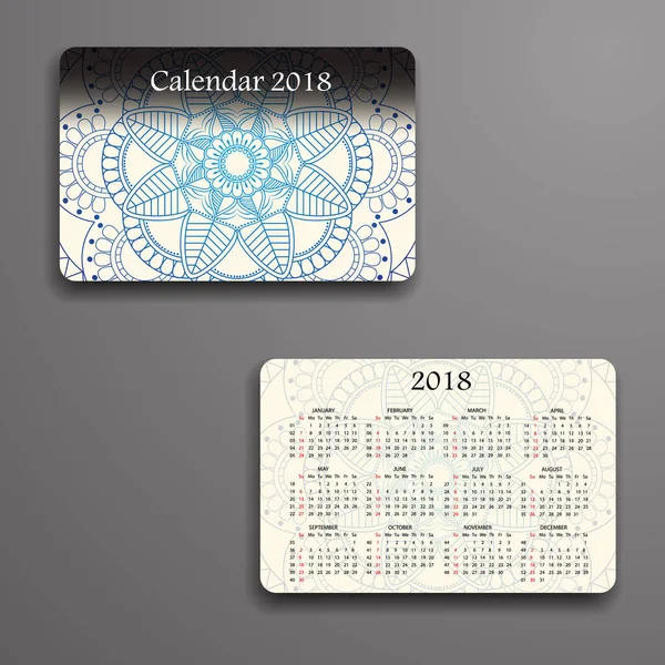 Calendario vectorial 2018 con elementos decorativos. Vector mandala de — Vector de stock