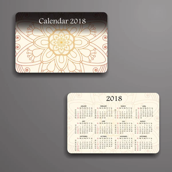 Vector kalender 2018 med dekorativa element. Vector mandala de — Stock vektor