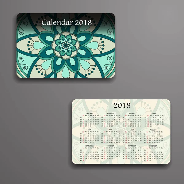 Calendario vectorial 2018 con elementos decorativos. Vector mandala de — Vector de stock