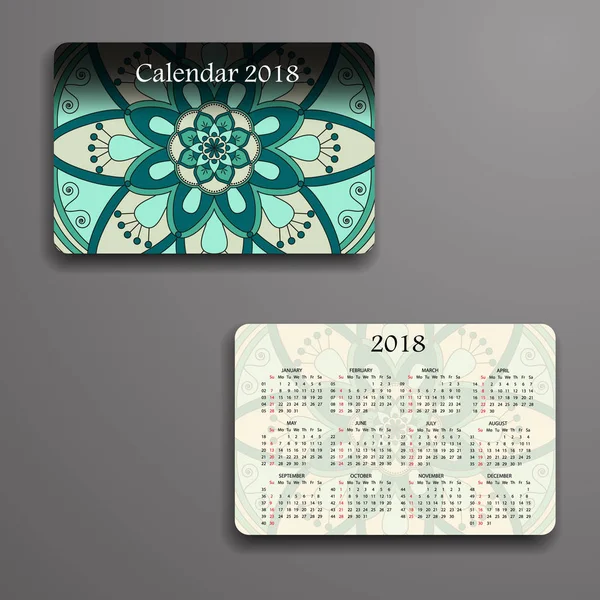 Vector kalender 2018 med dekorativa element. Vector mandala de — Stock vektor