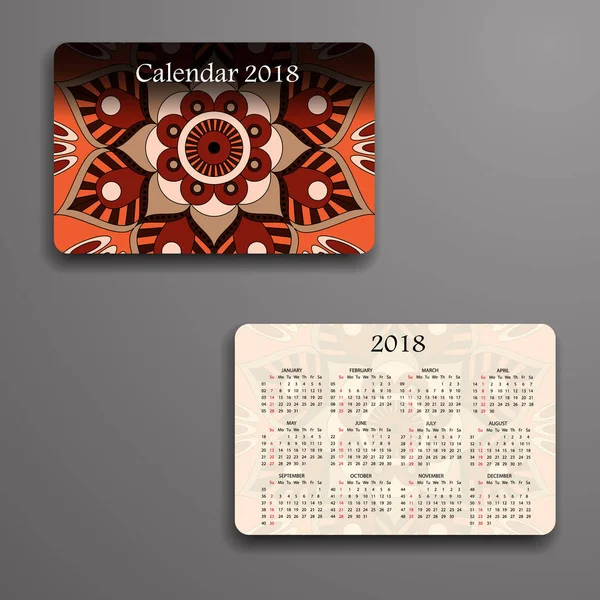 Calendario vectorial 2018 con elementos decorativos. Vector mandala de — Vector de stock