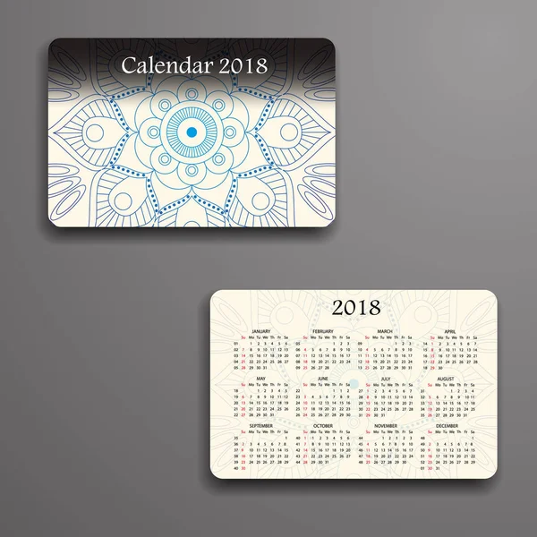 Calendario vectorial 2018 con elementos decorativos. Vector mandala de — Archivo Imágenes Vectoriales
