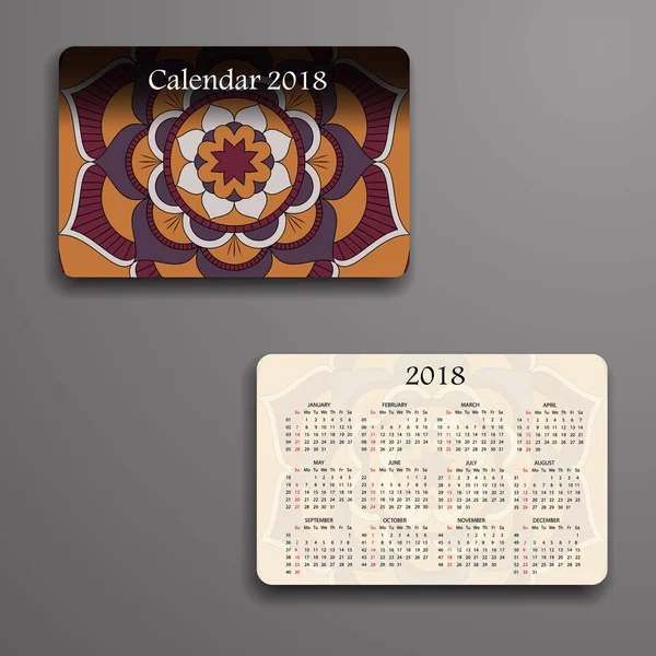 Calendário vetorial 2018 com elementos decorativos. Vetor mandala de — Vetor de Stock