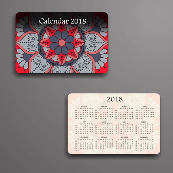 Calendrier vectoriel 2018 avec éléments décoratifs. Mandala vectoriel de — Image vectorielle