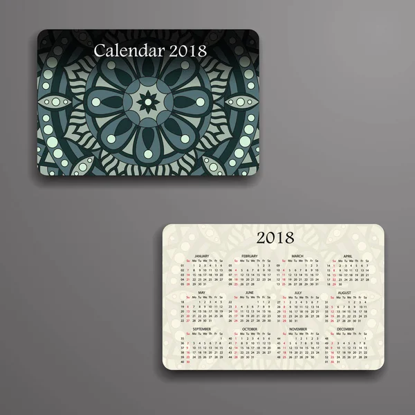 Calendario vettoriale 2018 con elementi decorativi. Mandala vettoriale — Vettoriale Stock