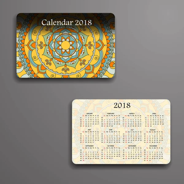 Calendario vectorial 2018 con elementos decorativos. Vector mandala de — Vector de stock