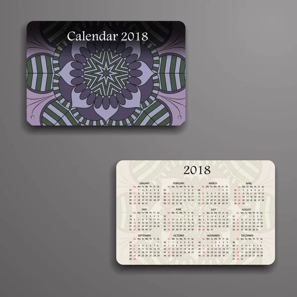 Calendário vetorial 2018 com elementos decorativos. Vetor mandala de — Vetor de Stock