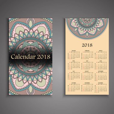 Dekoratif elemanlar ile vektör takvim 2018. Vektör mandala de