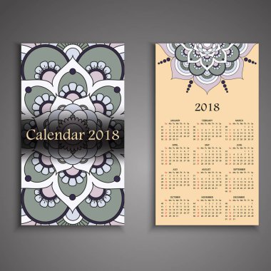 Dekoratif elemanlar ile vektör takvim 2018. Vektör mandala de