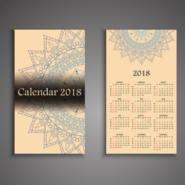 Dekoratif elemanlar ile vektör takvim 2018. Vektör mandala de