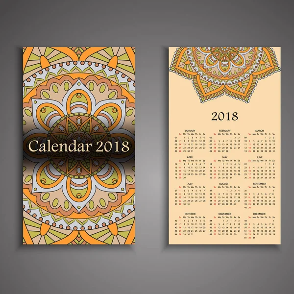 Calendario vectorial 2018 con elementos decorativos. Vector mandala de — Archivo Imágenes Vectoriales