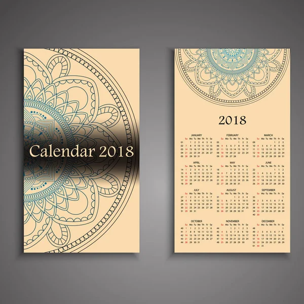 Vector calendar 2018 with decorative elements. Vector mandala de — Stock Vector