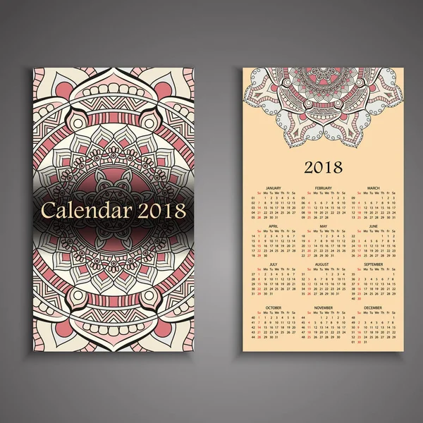 Calendario vectorial 2018 con elementos decorativos. Vector mandala de — Archivo Imágenes Vectoriales