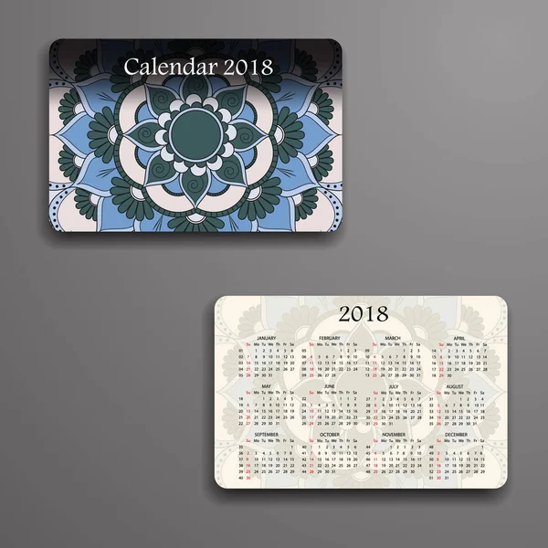 Calendario vectorial 2018 con elementos decorativos. Vector mandala de — Vector de stock