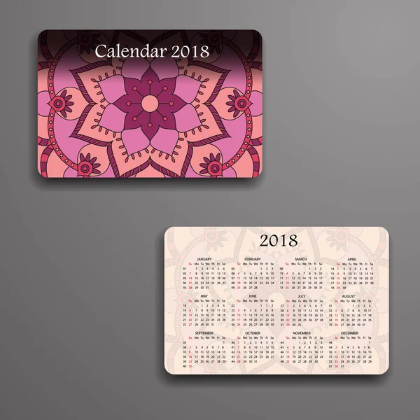 Vector kalender 2018 met decoratieve elementen. Vector mandala de — Stockvector