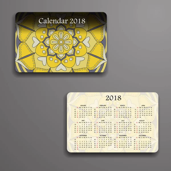 Calendrier vectoriel 2018 avec éléments décoratifs. Mandala vectoriel de — Image vectorielle