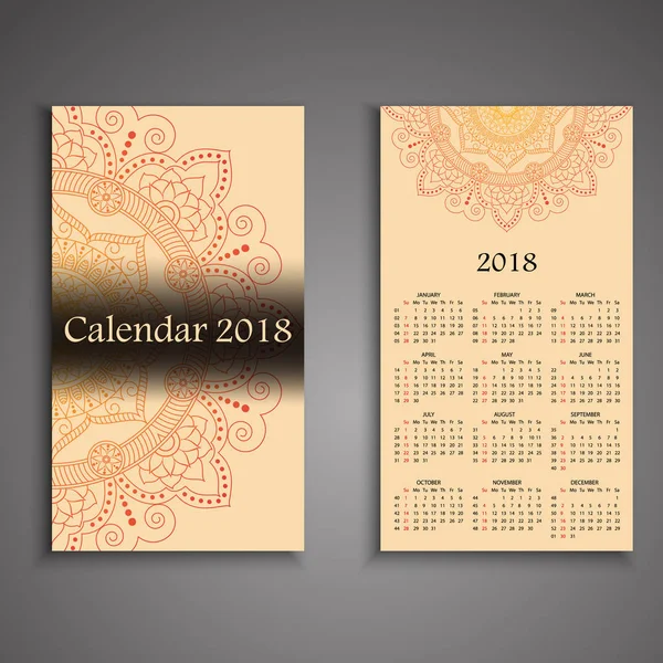 Vektorkalender 2018 mit dekorativen Elementen. Vektor Mandala de — Stockvektor