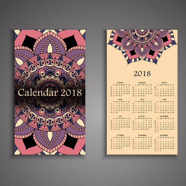 Wektor kalendarz 2018 z elementów dekoracyjnych. Wektor mandala de — Wektor stockowy