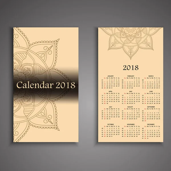 Calendrier vectoriel 2018 avec éléments décoratifs. Mandala vectoriel de — Image vectorielle