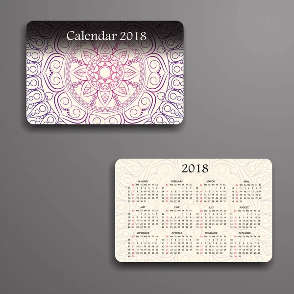 Calendario vectorial 2018 con elementos decorativos. Vector mandala de — Vector de stock