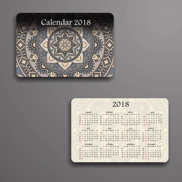 Векторний календар 2018 року з декоративними елементами. Векторна мандала de — стоковий вектор