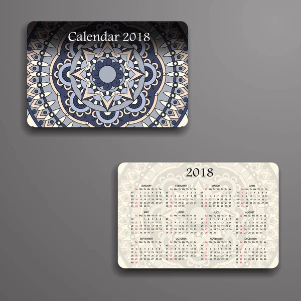 Vektorkalender 2018 mit dekorativen Elementen. Vektor Mandala de — Stockvektor