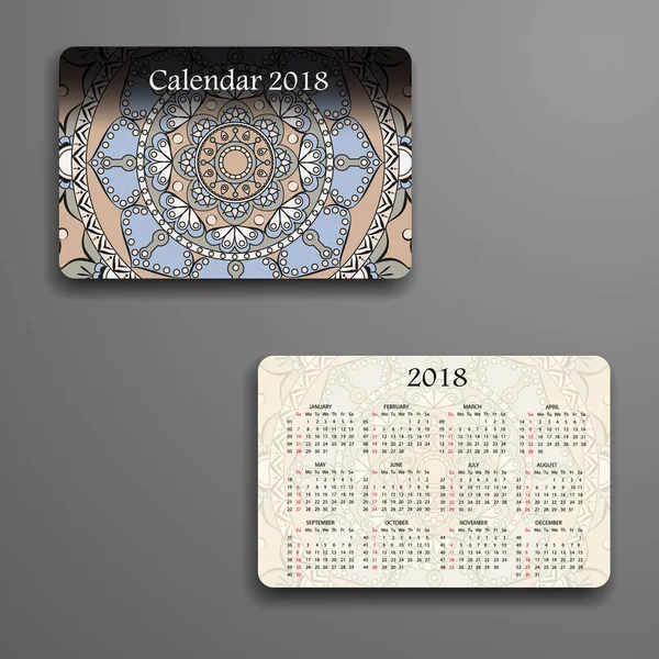 Vektorkalender 2018 mit dekorativen Elementen. Vektor Mandala de — Stockvektor