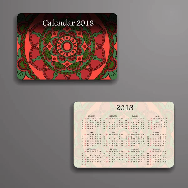 Calendario vectorial 2018 con elementos decorativos. Vector mandala de — Vector de stock