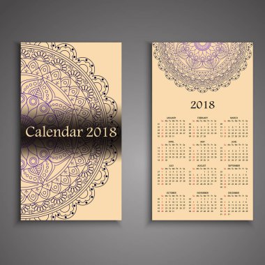Dekoratif elemanlar ile vektör takvim 2018. Vektör mandala de