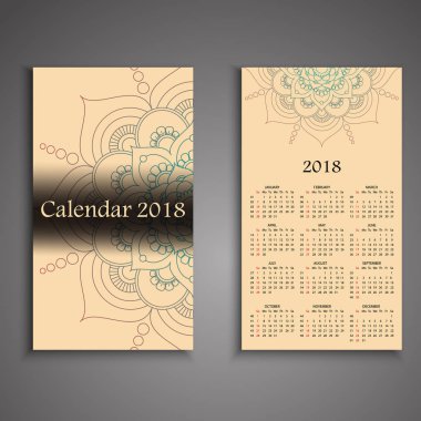 Dekoratif elemanlar ile vektör takvim 2018. Vektör mandala de