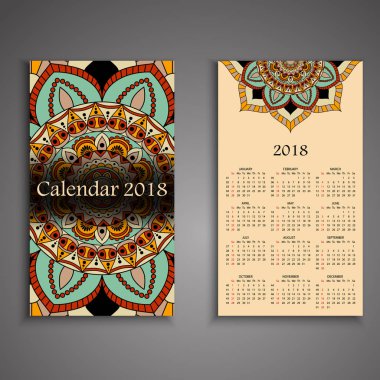 Dekoratif elemanlar ile vektör takvim 2018. Vektör mandala de