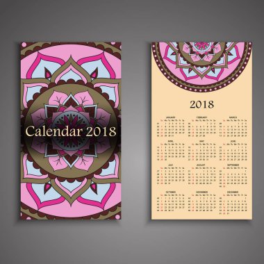 Dekoratif elemanlar ile vektör takvim 2018. Vektör mandala de