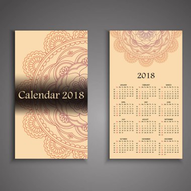 Dekoratif elemanlar ile vektör takvim 2018. Vektör mandala de
