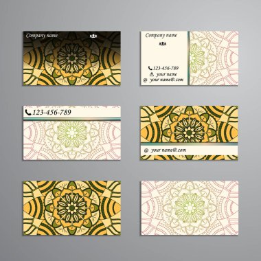 kartvizit ve kartvizit büyük ayarlayın. Çiçek mandala desen 