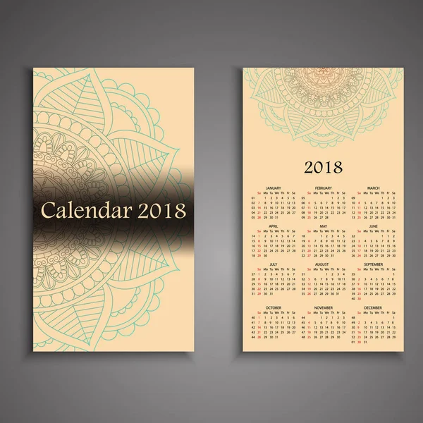 Vektorkalender 2018 mit dekorativen Elementen. Vektor Mandala de — Stockvektor